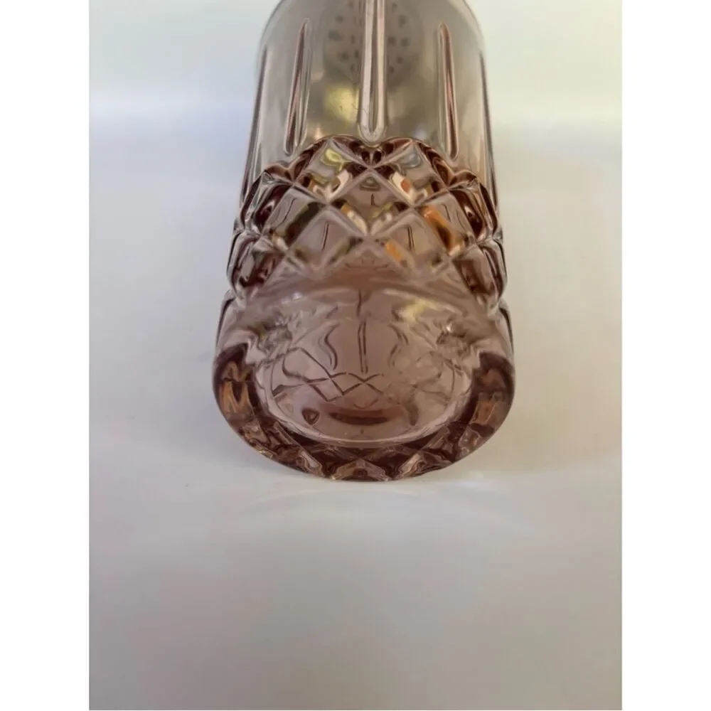Vintage Pottery Barn Pink Cut-Glass Cocktail Shaker with Silver Lid